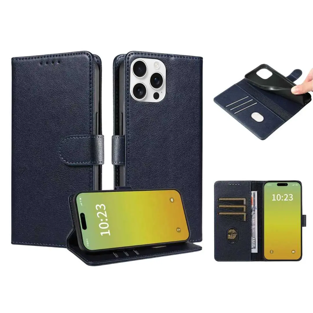 iPhone 16 Pro PU Leather Wallet Case Blue